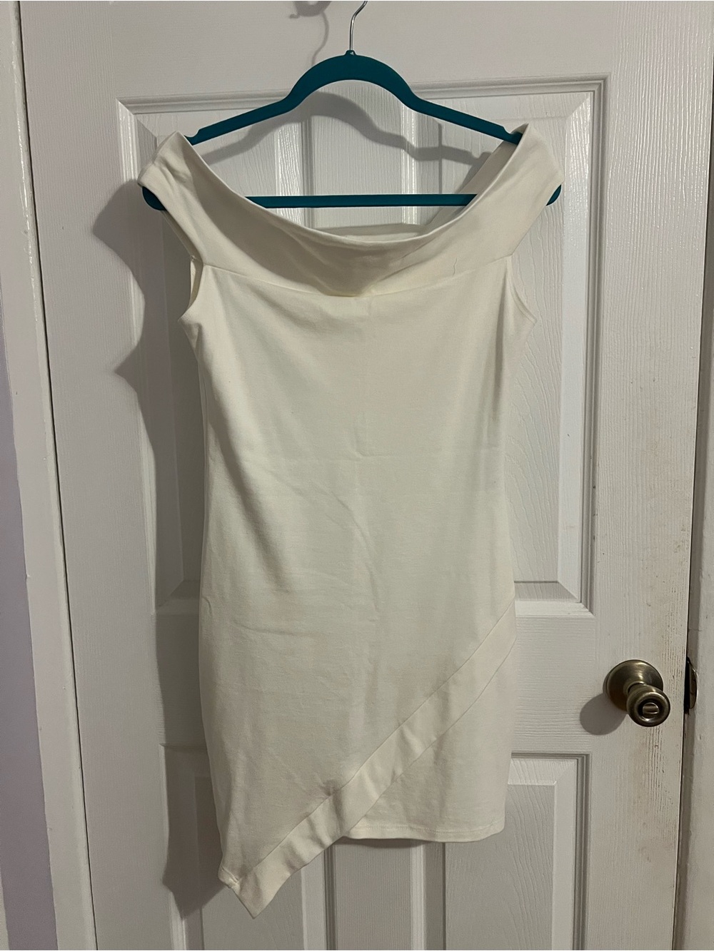 Off Shoulder Cream Bodycon Dress — Classic Evening Style